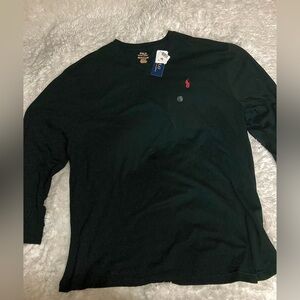Ralph Lauren Polo Onyx Black V Neck Mens Long Seeves Shirt size XXL